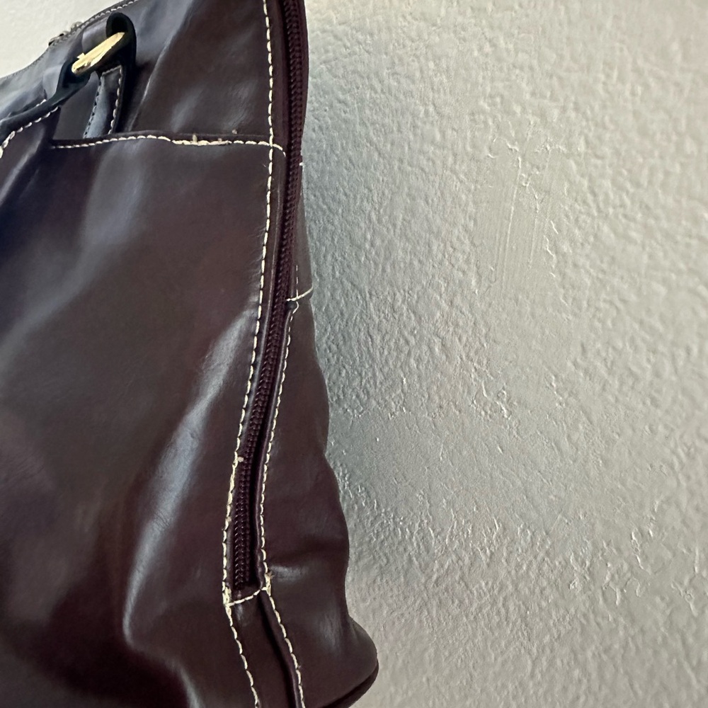 GIANI BERNINI Turnlock Glazed Dome Crossbody Leather Satchel, Wine - Picture 8 of 14